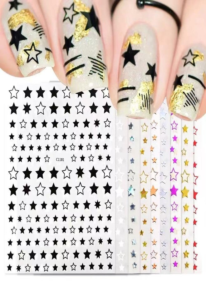 Maigitur 12 Sheets Shiny Star Nail Stickers 3D Self Adhesive Laser Twill Five-Pointed Star Nail Decals Holographic Colorful 4th of July Nail Supplies Design for Women Manicure DIY Nails Decorations - Image 2